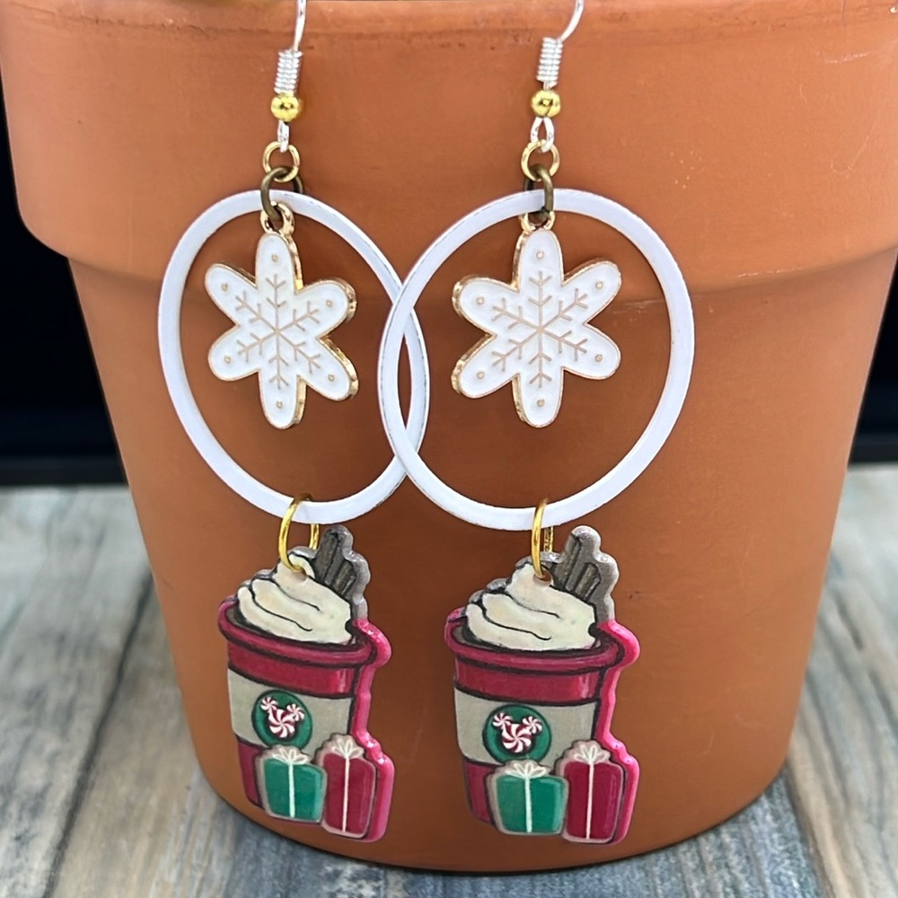 🌟Adorned Crown Jewelry assemblage Christmas snowflake drink earrings